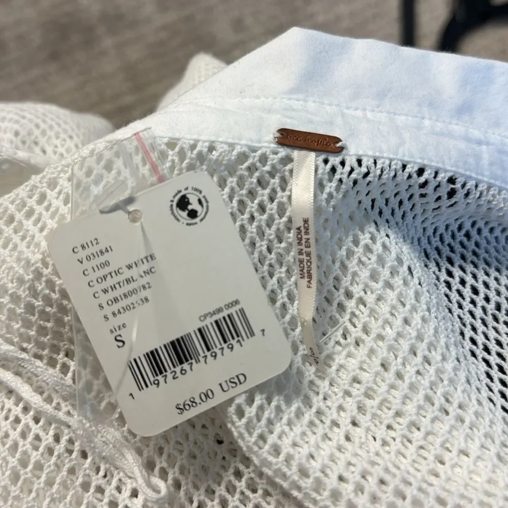 Free People White Siggi Open Knit Button Down Shirt Top Small